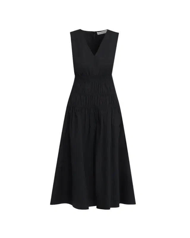 Loren Sleeveless Ruched Waist Cotton Midi Dress