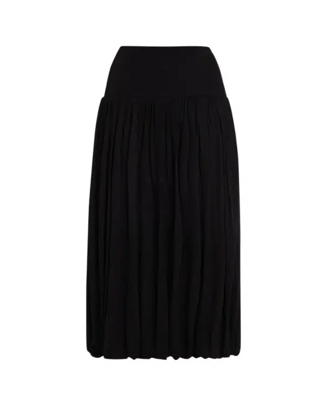 Soft Gathered Bubble-Hem Midi Skirt