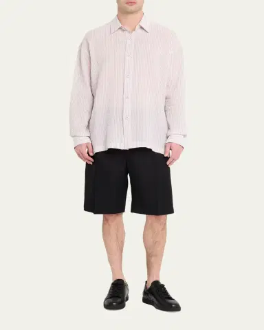IM MEN Men's Oversized Cotton Linen Button-Front Shirt | Thumbnail 2 IM MEN Men's Oversized Cotton Linen Button-Front Shirt | Thumbnail 2