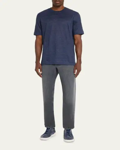 ZEGNA Men's Heathered Linen Crewneck T-Shirt | Thumbnail 2
