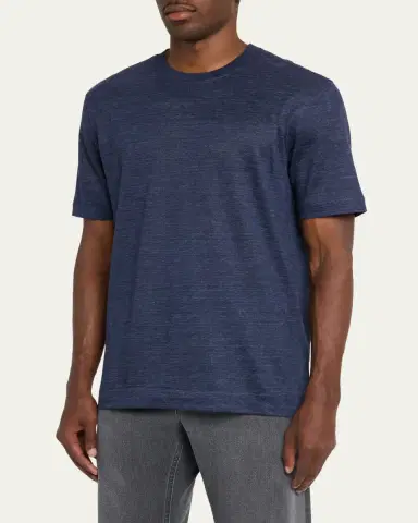 ZEGNA Men's Heathered Linen Crewneck T-Shirt | Thumbnail 4