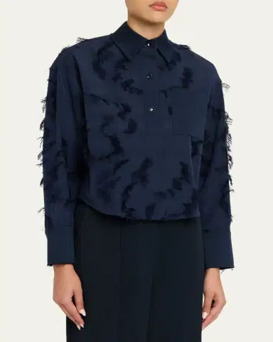 Jason Wu Collection Long Sleeve Fringe Fil Coupe Collared Shirt | Thumbnail 4 Jason Wu Collection Long Sleeve Fringe Fil Coupe Collared Shirt | Thumbnail 4