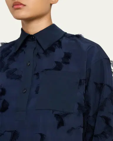 Jason Wu Collection Long Sleeve Fringe Fil Coupe Collared Shirt | Thumbnail 5 Jason Wu Collection Long Sleeve Fringe Fil Coupe Collared Shirt | Thumbnail 5