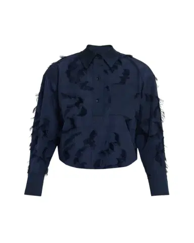 Jason Wu Collection Long Sleeve Fringe Fil Coupe Collared Shirt | Thumbnail 1 Jason Wu Collection Long Sleeve Fringe Fil Coupe Collared Shirt | Thumbnail 1
