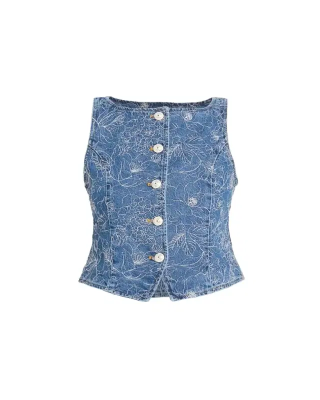 Camen Garden Doodle Denim Vest