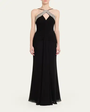 Rebecca Vallance Astros Draped Crystal-Trim Halter Gown | Thumbnail 2 Rebecca Vallance Astros Draped Crystal-Trim Halter Gown | Thumbnail 2