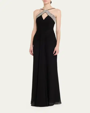 Rebecca Vallance Astros Draped Crystal-Trim Halter Gown | Thumbnail 4 Rebecca Vallance Astros Draped Crystal-Trim Halter Gown | Thumbnail 4