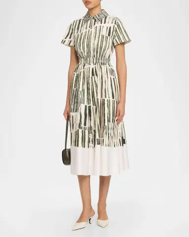 Jason Wu Collection Stripe Collage-Print Short-Sleeve Midi Shirtdress | Thumbnail 8 Jason Wu Collection Stripe Collage-Print Short-Sleeve Midi Shirtdress | Thumbnail 8
