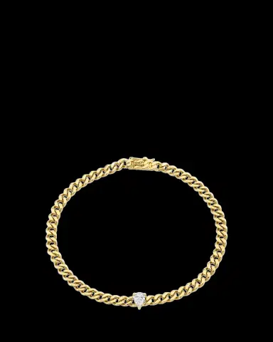 Anita Ko 18K Yellow Gold Small Cuban Link Bracelet with Pear Diamond Center | Thumbnail 2