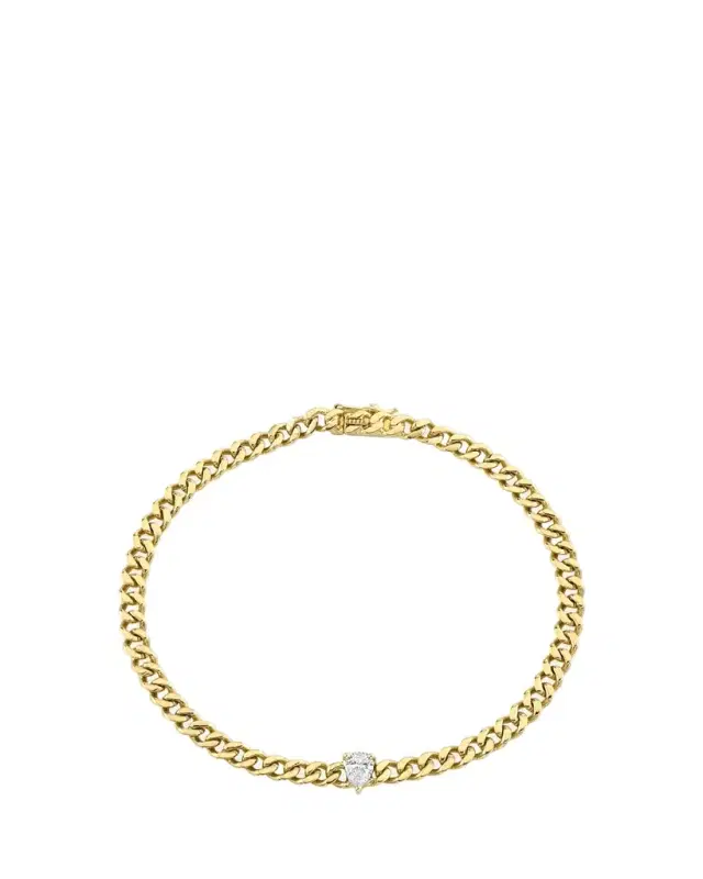Anita Ko 18K Yellow Gold Small Cuban Link Bracelet with Pear Diamond Center