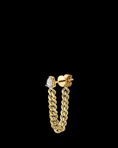 Anita Ko 18K Yellow Gold Cuban Link Loop Earring with Pear Diamond Stud, Single | Thumbnail 2 Anita Ko 18K Yellow Gold Cuban Link Loop Earring with Pear Diamond Stud, Single | Thumbnail 2