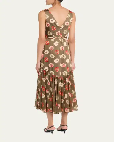 Cinq à Sept Makaila Floating Poppies Satin Midi Dress | Thumbnail 3