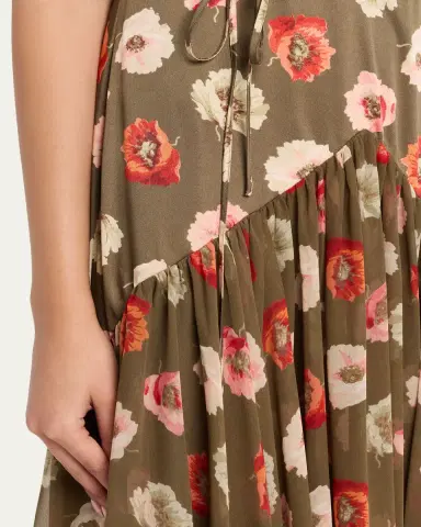 Cinq à Sept Makaila Floating Poppies Satin Midi Dress | Thumbnail 5