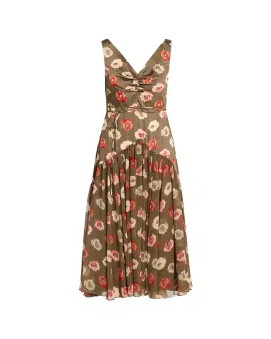 Cinq à Sept Makaila Floating Poppies Satin Midi Dress | Thumbnail 1