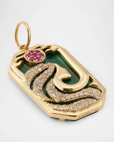 Kastel Jewelry 14K Yellow Gold Moon Goddess Pendant with Malachite, Diamonds and Rubies | Thumbnail 3 Kastel Jewelry 14K Yellow Gold Moon Goddess Pendant with Malachite, Diamonds and Rubies | Thumbnail 3