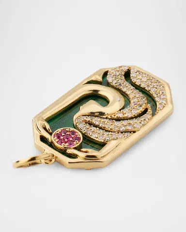 Kastel Jewelry 14K Yellow Gold Moon Goddess Pendant with Malachite, Diamonds and Rubies | Thumbnail 4 Kastel Jewelry 14K Yellow Gold Moon Goddess Pendant with Malachite, Diamonds and Rubies | Thumbnail 4