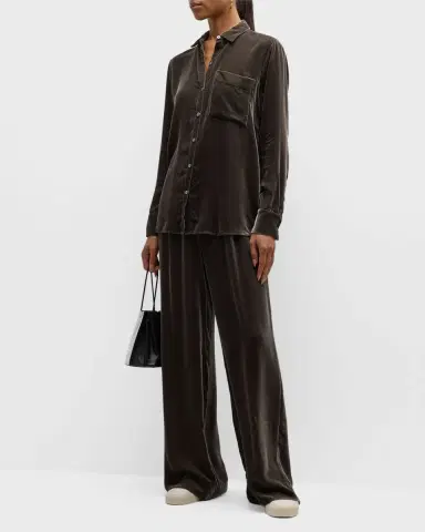 ATM Anthony Thomas Melillo Velvet Boyfriend Button-Front Shirt | Thumbnail 2