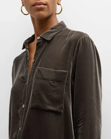 ATM Anthony Thomas Melillo Velvet Boyfriend Button-Front Shirt | Thumbnail 4
