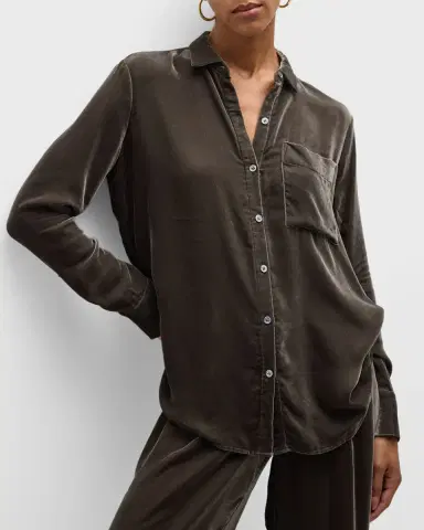 ATM Anthony Thomas Melillo Velvet Boyfriend Button-Front Shirt | Thumbnail 6