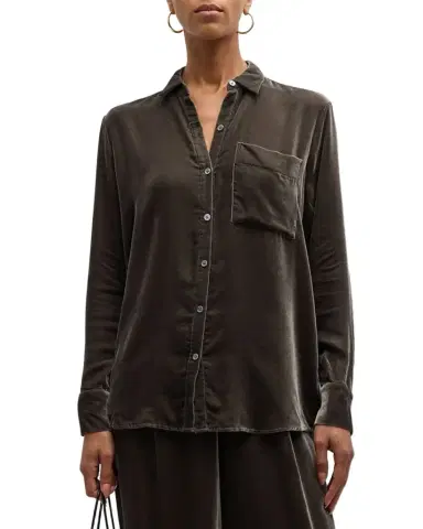 ATM Anthony Thomas Melillo Velvet Boyfriend Button-Front Shirt | Thumbnail 1