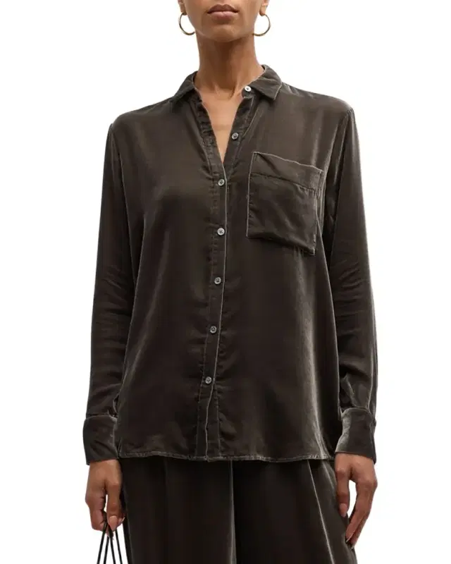 Velvet Boyfriend Button-Front Shirt