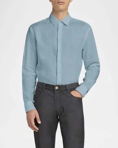 Giorgio Armani Men's Classic Solid Linen Sport Shirt | Thumbnail 2 Giorgio Armani Men's Classic Solid Linen Sport Shirt | Thumbnail 2