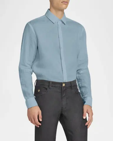 Giorgio Armani Men's Classic Solid Linen Sport Shirt | Thumbnail 4 Giorgio Armani Men's Classic Solid Linen Sport Shirt | Thumbnail 4