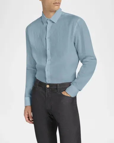 Giorgio Armani Men's Classic Solid Linen Sport Shirt | Thumbnail 5 Giorgio Armani Men's Classic Solid Linen Sport Shirt | Thumbnail 5