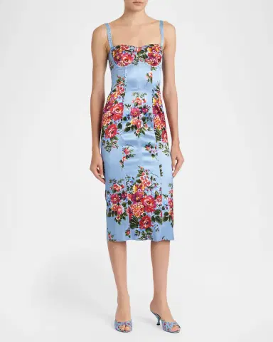 Dolce & Gabbana Floral Satin Bustier Midi Dress | Thumbnail 2