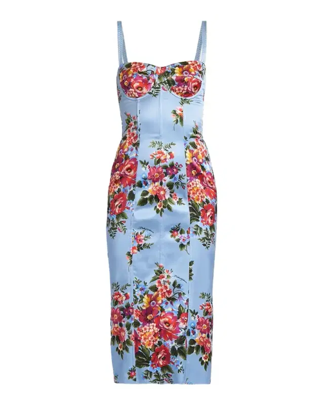 Dolce & Gabbana Floral Satin Bustier Midi Dress