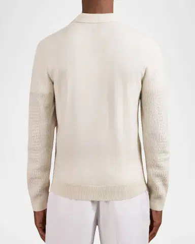 Reiss Men's Hamilton Wool Waffle-Knit Half-Zip Polo Shirt | Thumbnail 3