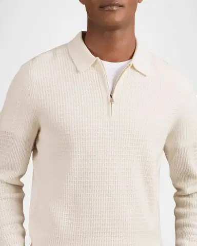 Reiss Men's Hamilton Wool Waffle-Knit Half-Zip Polo Shirt | Thumbnail 4