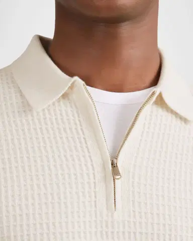 Reiss Men's Hamilton Wool Waffle-Knit Half-Zip Polo Shirt | Thumbnail 5