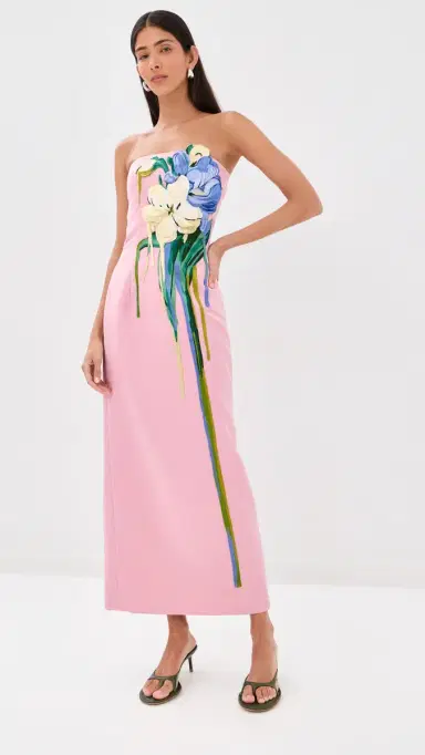 Leo Lin Rayna Embroidered Bustier Maxi Dress Bouquet Print in Pastel Pink | Thumbnail 2 Leo Lin Rayna Embroidered Bustier Maxi Dress Bouquet Print in Pastel Pink | Thumbnail 2