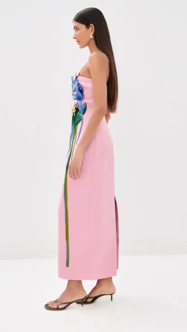 Leo Lin Rayna Embroidered Bustier Maxi Dress Bouquet Print in Pastel Pink | Thumbnail 4 Leo Lin Rayna Embroidered Bustier Maxi Dress Bouquet Print in Pastel Pink | Thumbnail 4
