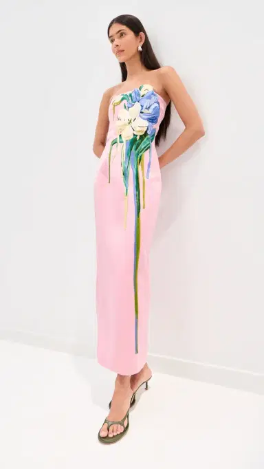 Leo Lin Rayna Embroidered Bustier Maxi Dress Bouquet Print in Pastel Pink | Thumbnail 5 Leo Lin Rayna Embroidered Bustier Maxi Dress Bouquet Print in Pastel Pink | Thumbnail 5