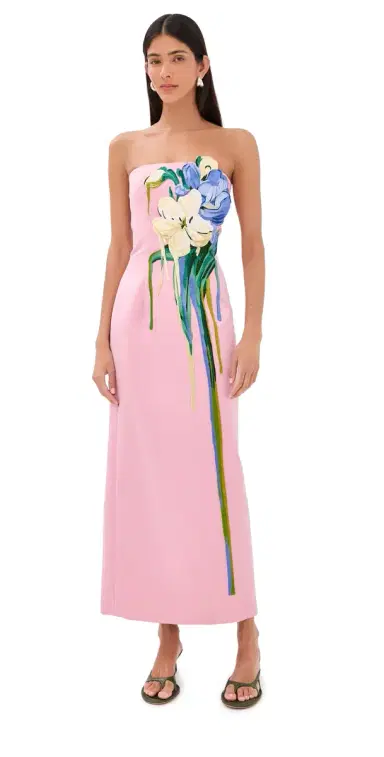 Leo Lin Rayna Embroidered Bustier Maxi Dress Bouquet Print in Pastel Pink | Thumbnail 1 Leo Lin Rayna Embroidered Bustier Maxi Dress Bouquet Print in Pastel Pink | Thumbnail 1