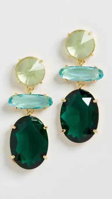 KENNETH JAY LANE Drop Post Earrings Gold/Peridot/Aqua/Emerald | Thumbnail 2