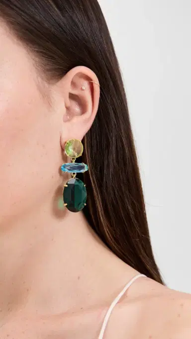 KENNETH JAY LANE Drop Post Earrings Gold/Peridot/Aqua/Emerald | Thumbnail 3