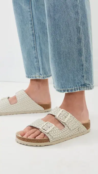 Birkenstock Arizona Woven Embossed Sandals Ecru | Thumbnail 3