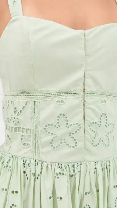 Alice + Olivia Anya Embroidered Soft Sweetheart Midi Dress Light Sage 6 | Thumbnail 6