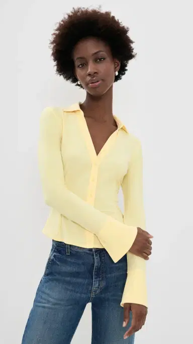 ALICE + OLIVIA Freya Fitted Button Down Shirt Butter | Thumbnail 2