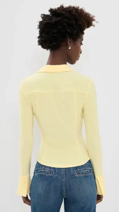 ALICE + OLIVIA Freya Fitted Button Down Shirt Butter | Thumbnail 3