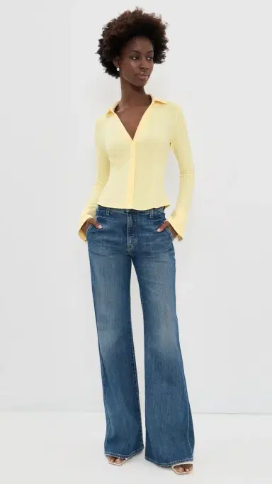 ALICE + OLIVIA Freya Fitted Button Down Shirt Butter | Thumbnail 5