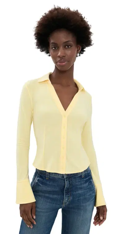 ALICE + OLIVIA Freya Fitted Button Down Shirt Butter | Thumbnail 1