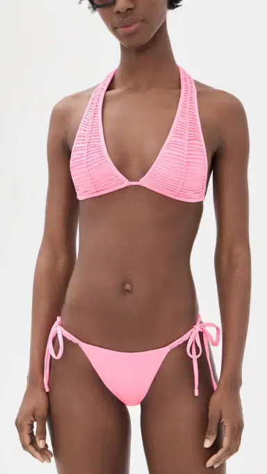 PQ Swim x AICE + OIVIA Macrame Full Bikini Bottoms Vivid Pink | Thumbnail 4