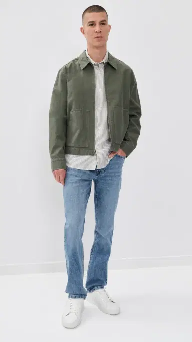 Frame Linen Blend tripe Button Down Shirt Khaki Ecru tripe | Thumbnail 5