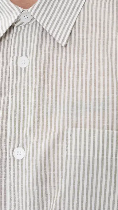 Frame Linen Blend tripe Button Down Shirt Khaki Ecru tripe | Thumbnail 6