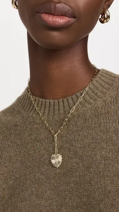 By Adina Eden Pave Accented Heart Pendant Lariat Necklace Gold One Size | Thumbnail 3