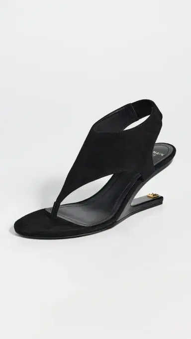 Balmain No Wedge Suede Sandals 0PA Noir | Thumbnail 2